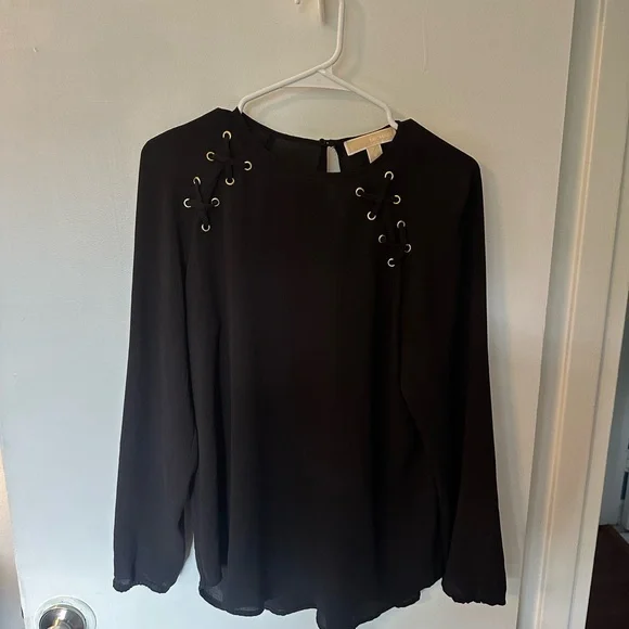 Michael Kors Black Lace-Up Blouse - Picture 1 of 3